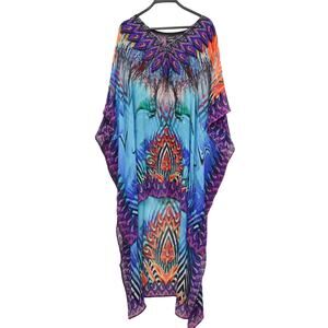 Sakkas Women's One Size Hi Low Blue Sheer Beach Dress Caftan Cover up Rhinestone